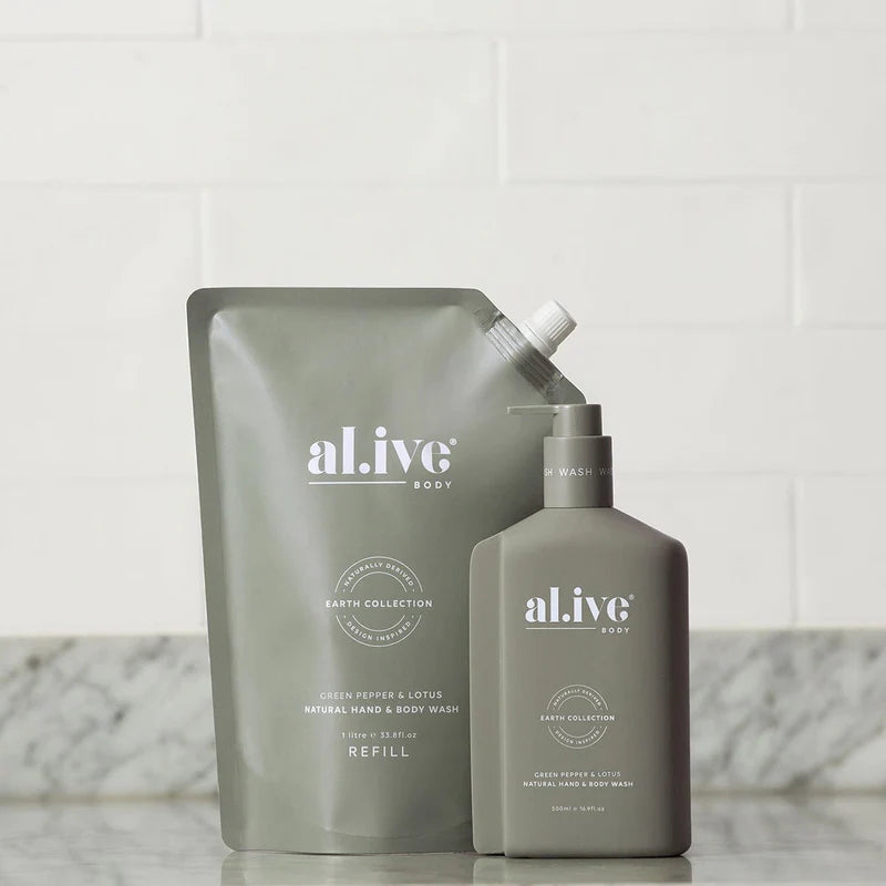 Alive Body Hand &amp; Body Wash Refill Pouch - Green Pepper &amp; Lotus 1L