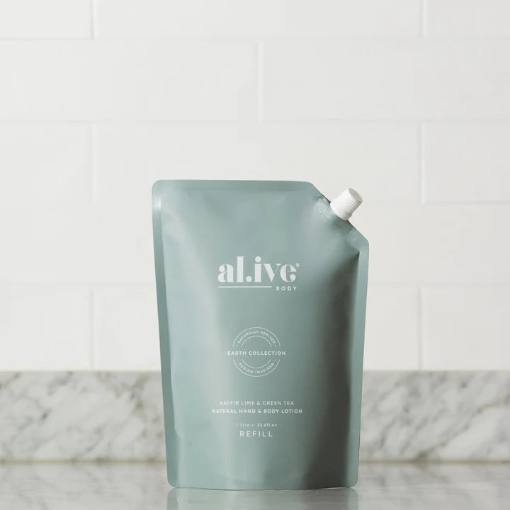 Alive Body Hand &amp; Body Lotion Refill Pouch - Kaffir Lime &amp; Green Tea 1L