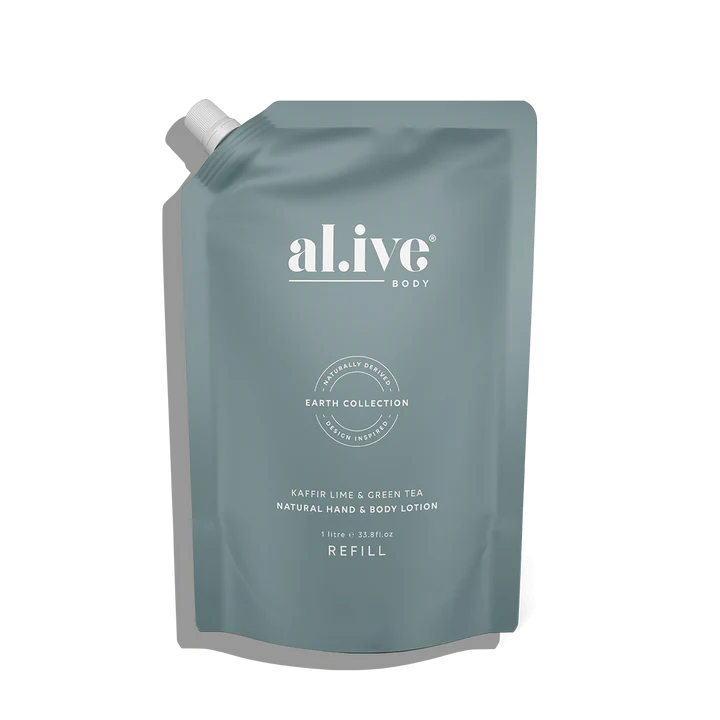 Alive Body Hand & Body Lotion Refill Pouch - Kaffir Lime & Green Tea 1L