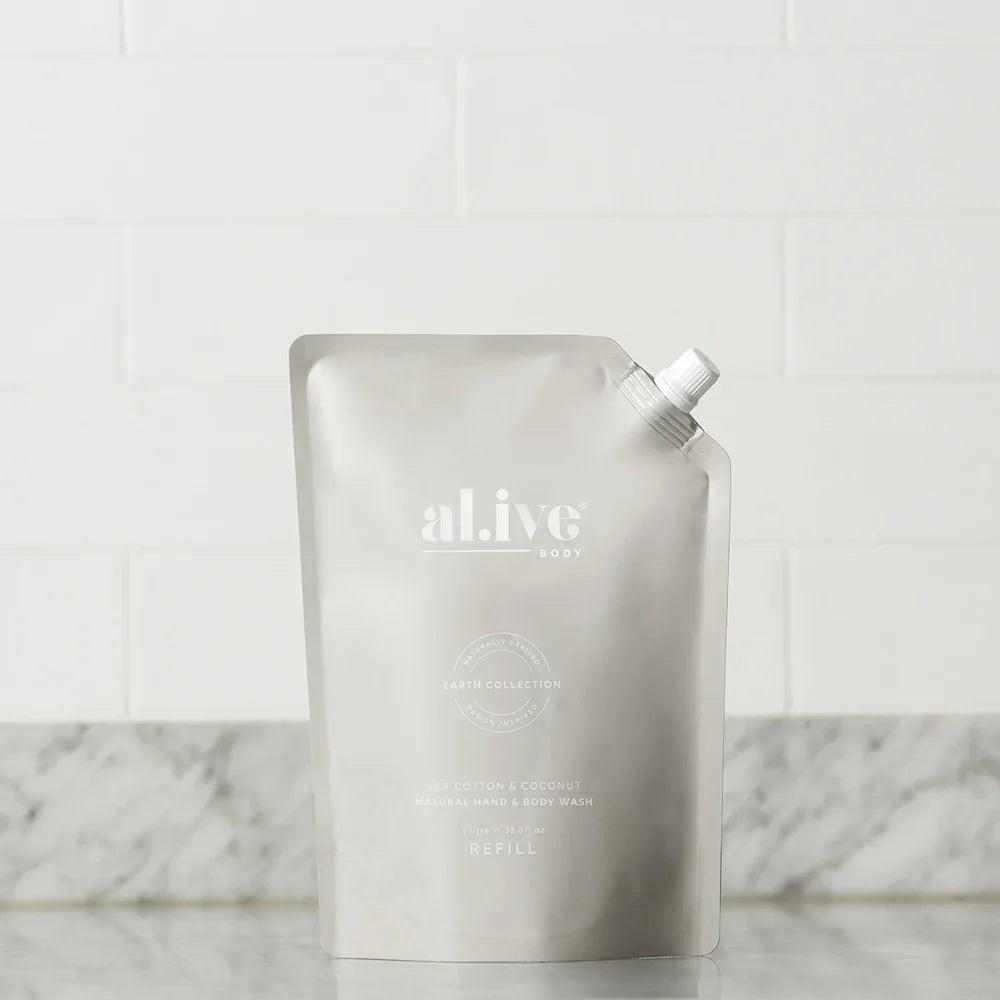 Alive Body Hand &amp; Body Wash Refill Pouch - Sea Cotton &amp; Coconut 1L