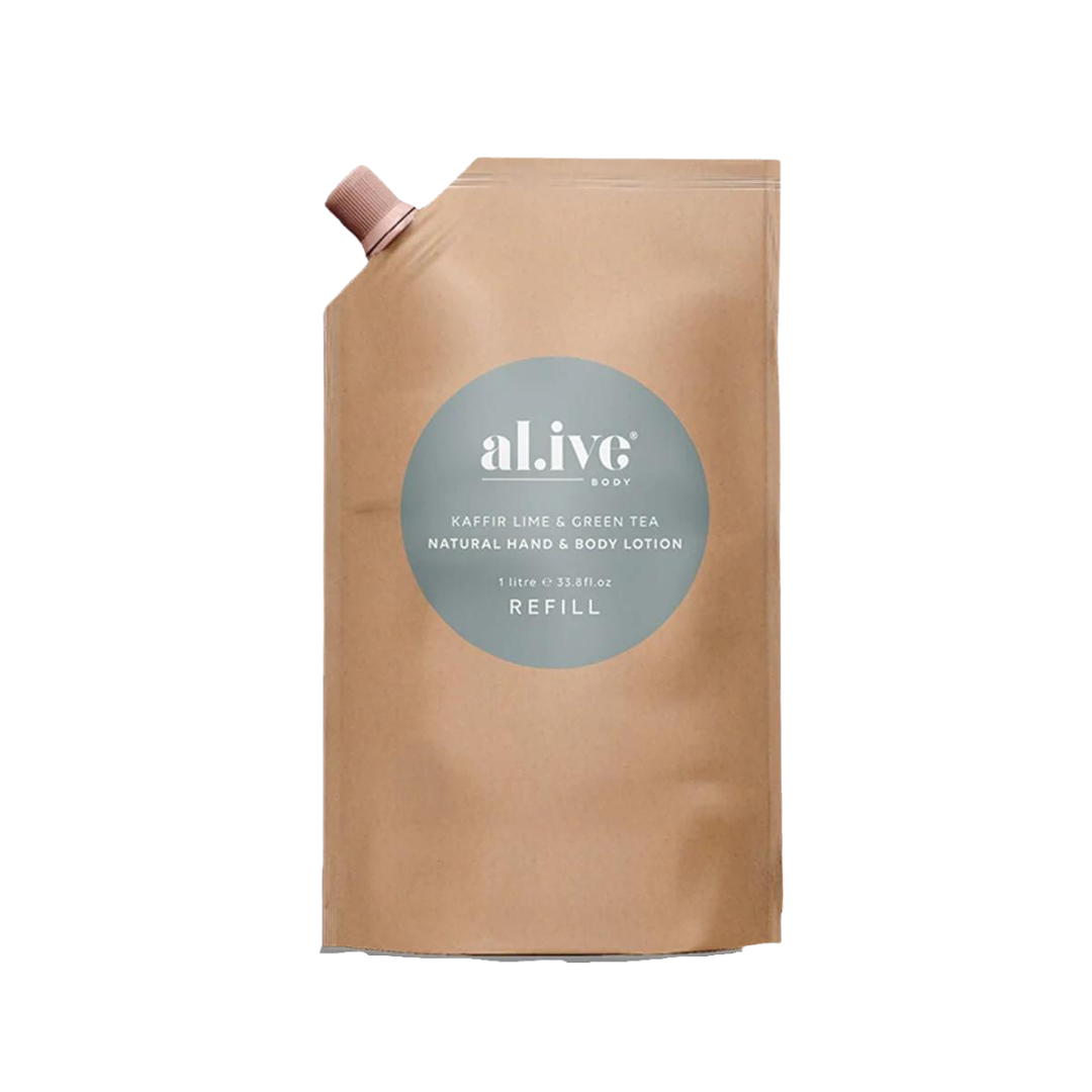 Alive Body Hand & Body Lotion Refill Pouch - Kaffir Lime & Green Tea 1L