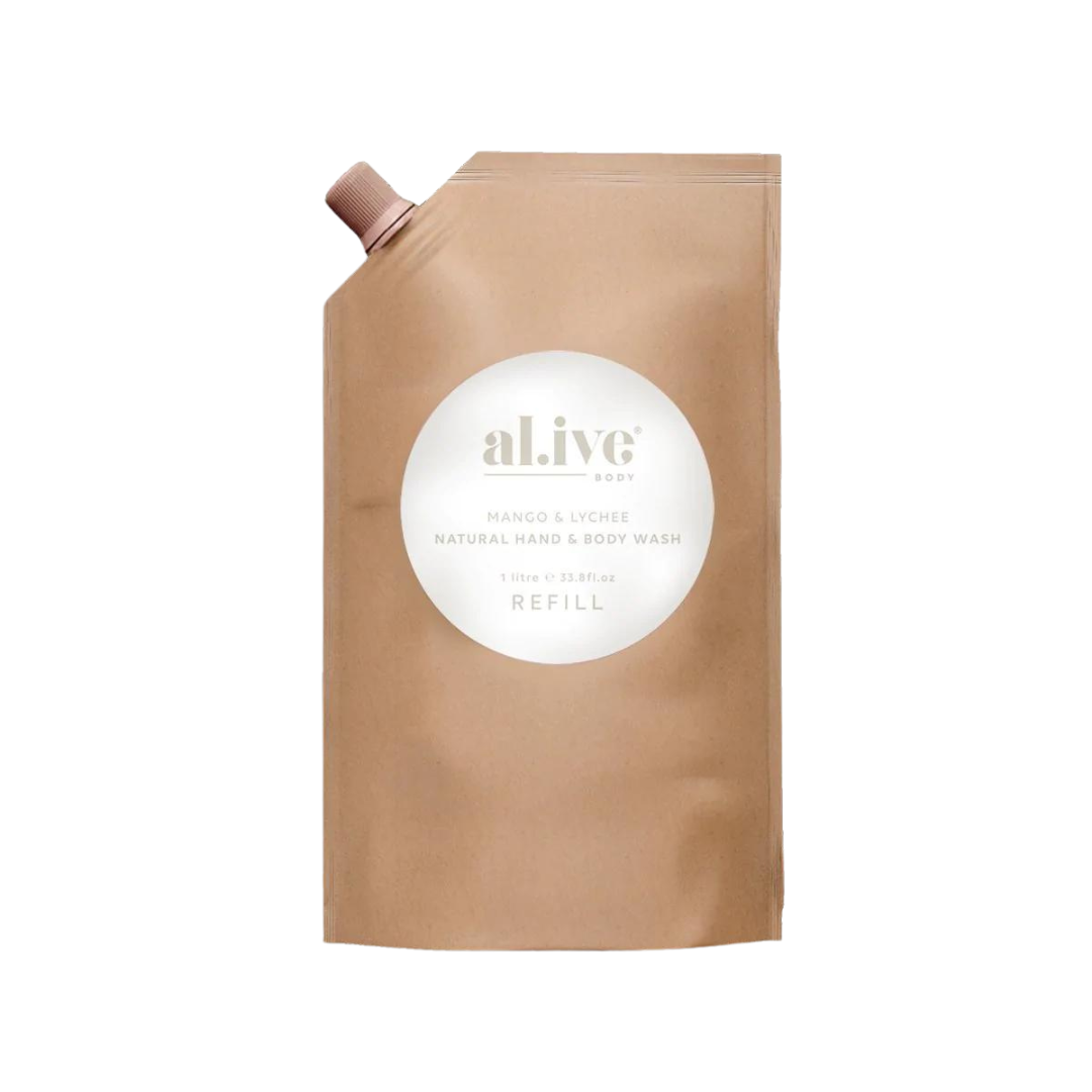 Alive Body Hand & Body Wash Refill Pouch - Mango & Lychee 1L