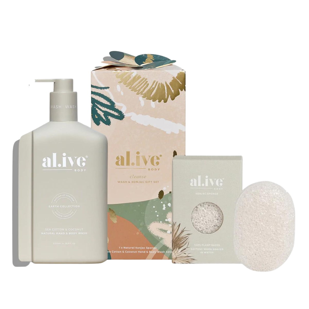 Alive Body Holiday Cleanse Gift Set - Hand & Body Wash + Konjac Sponge