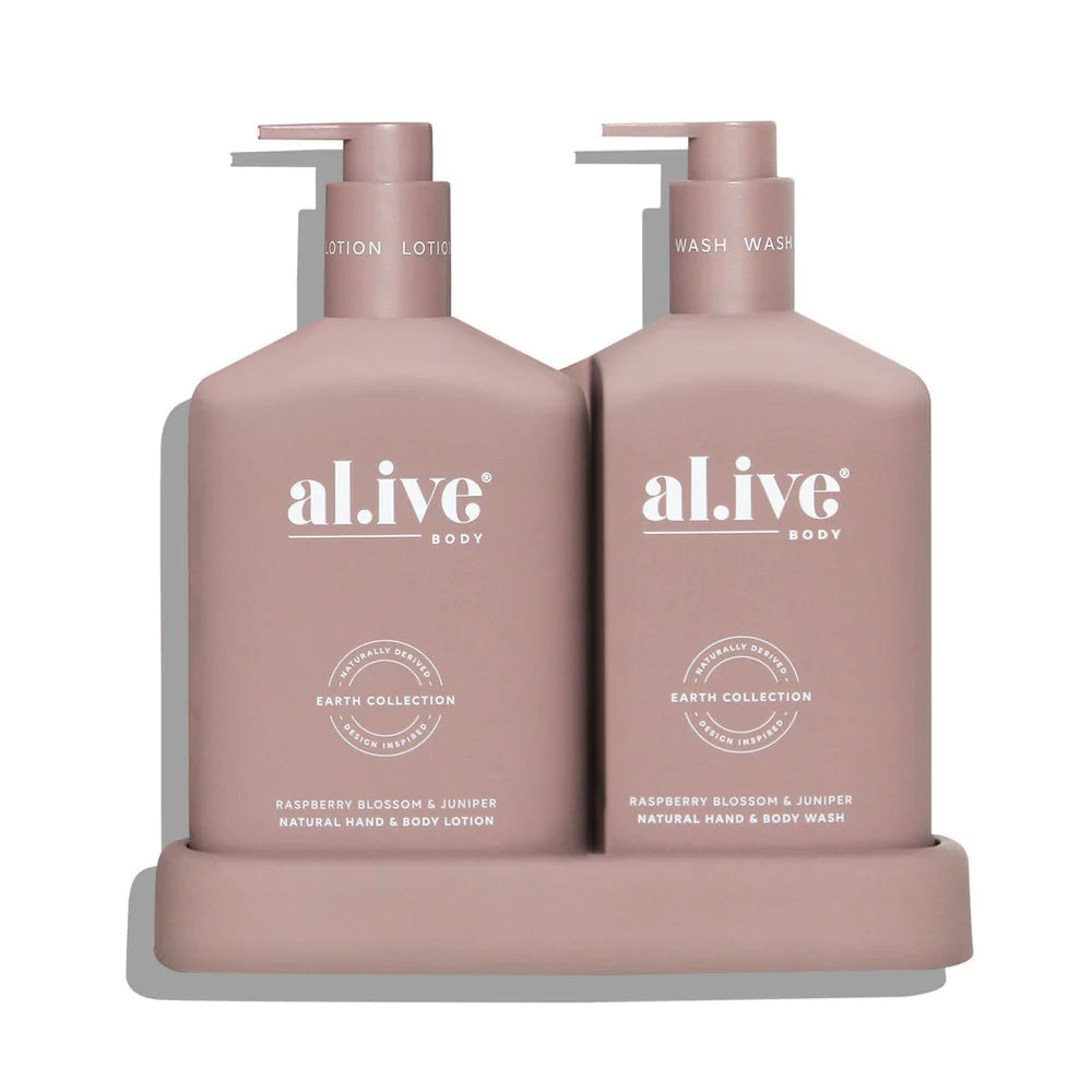 Alive Body Wash & Lotion Duo + Tray - Raspberry Blossom & Juniper