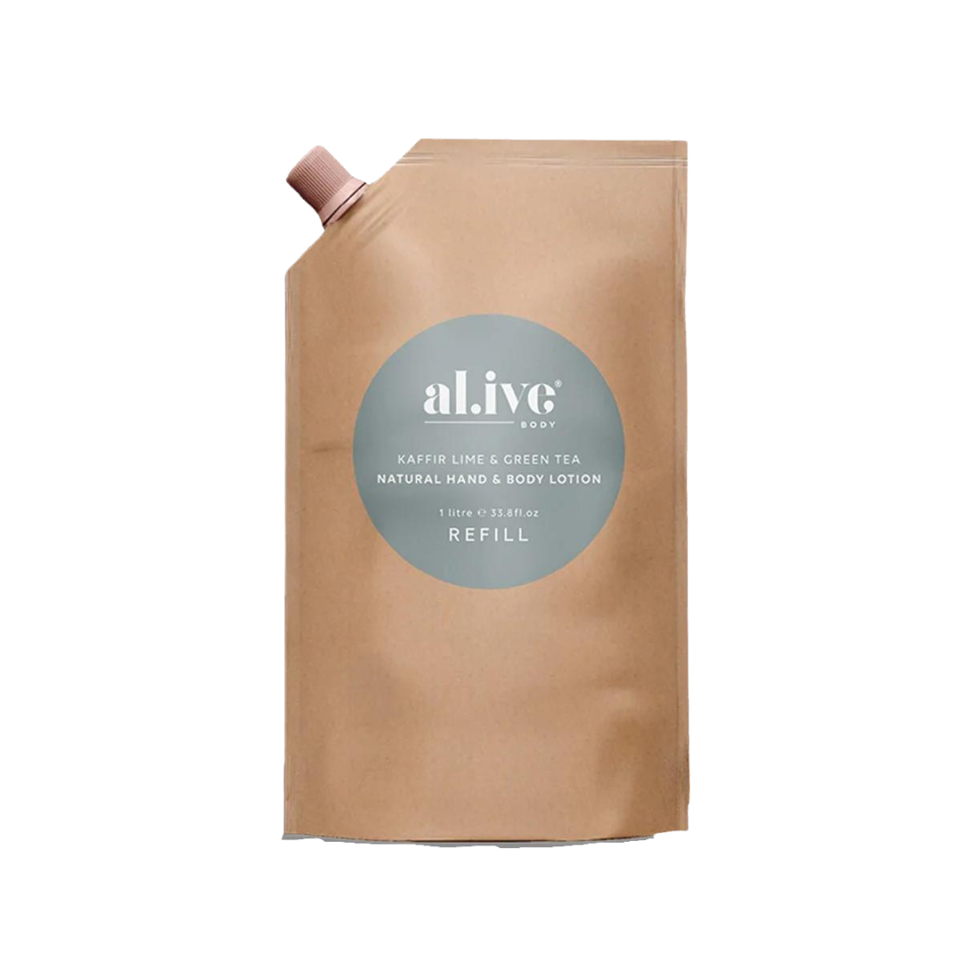 Alive Body Hand &amp; Body Lotion Refill Pouch - Kaffir Lime &amp; Green Tea 1L