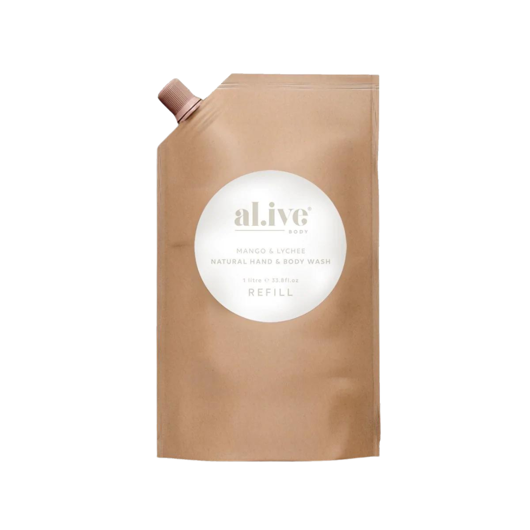 Alive Body Hand &amp; Body Wash Refill Pouch - Mango &amp; Lychee 1L