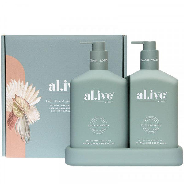 Alive Body Wash &amp; Lotion Duo + Tray - Kaffir Lime &amp; Green Tea