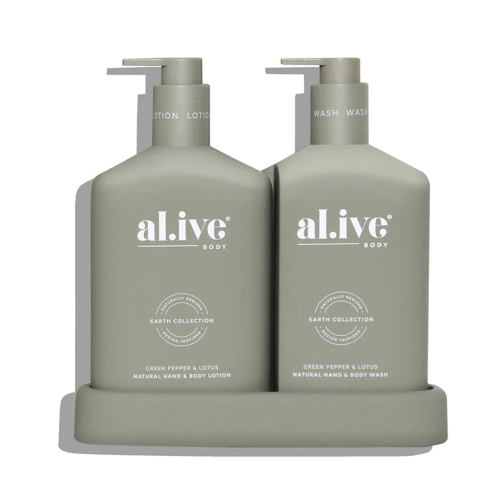 Alive Body Wash &amp; Lotion Duo + Tray - Green Pepper &amp; Lotus