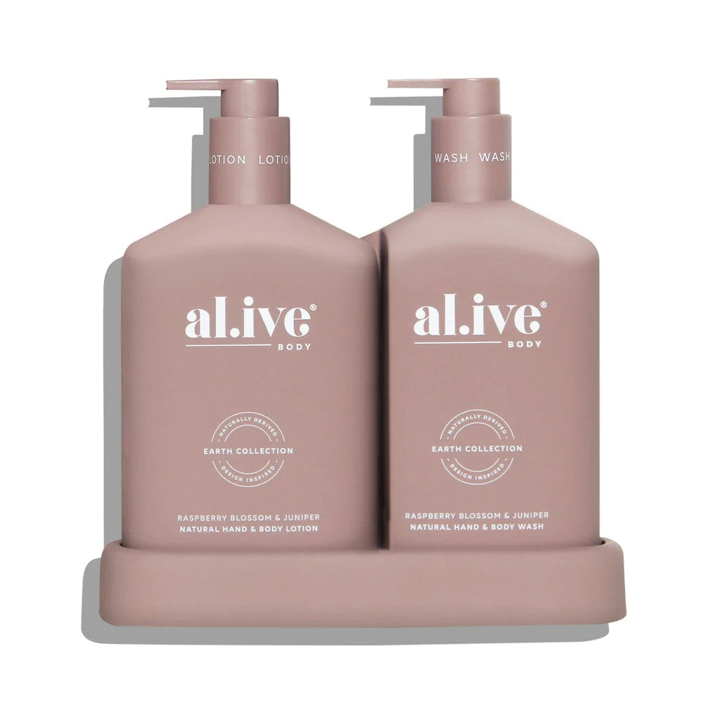 Alive Body Wash &amp; Lotion Duo + Tray - Raspberry Blossom &amp; Juniper