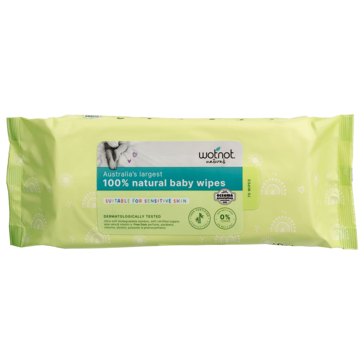 WotNot 100% Natural Biodegradable Baby Wipes 70pk
