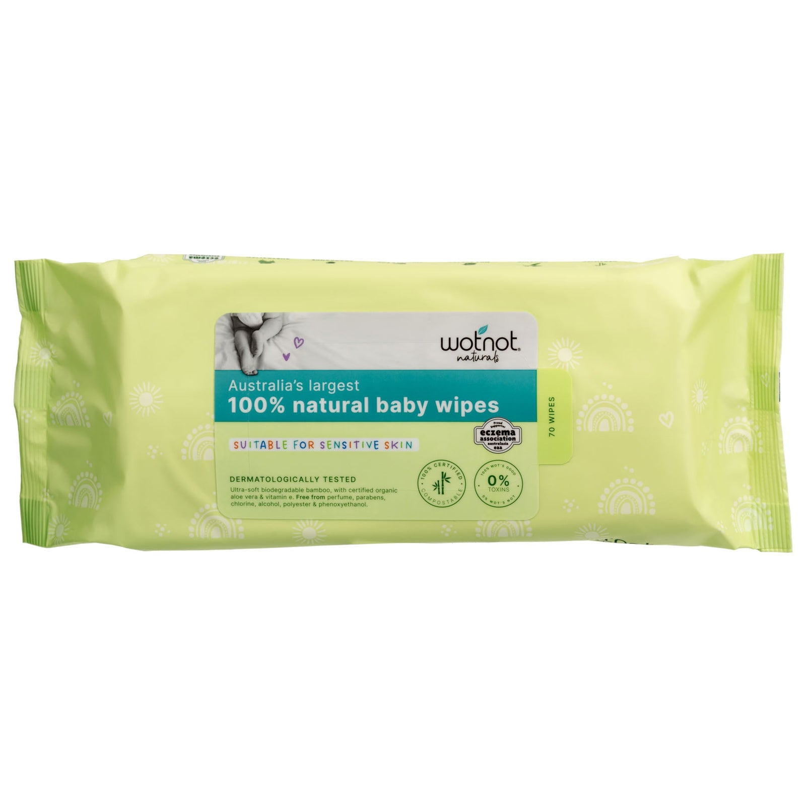 WotNot 100% Natural Biodegradable Baby Wipes 70pk